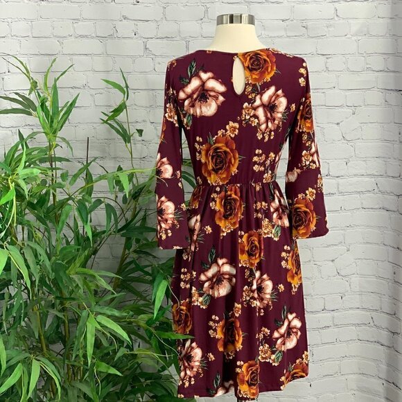 Gilli Maroon w/ Orange & Dusty Pink Floral Dress - Picture 3 of 7